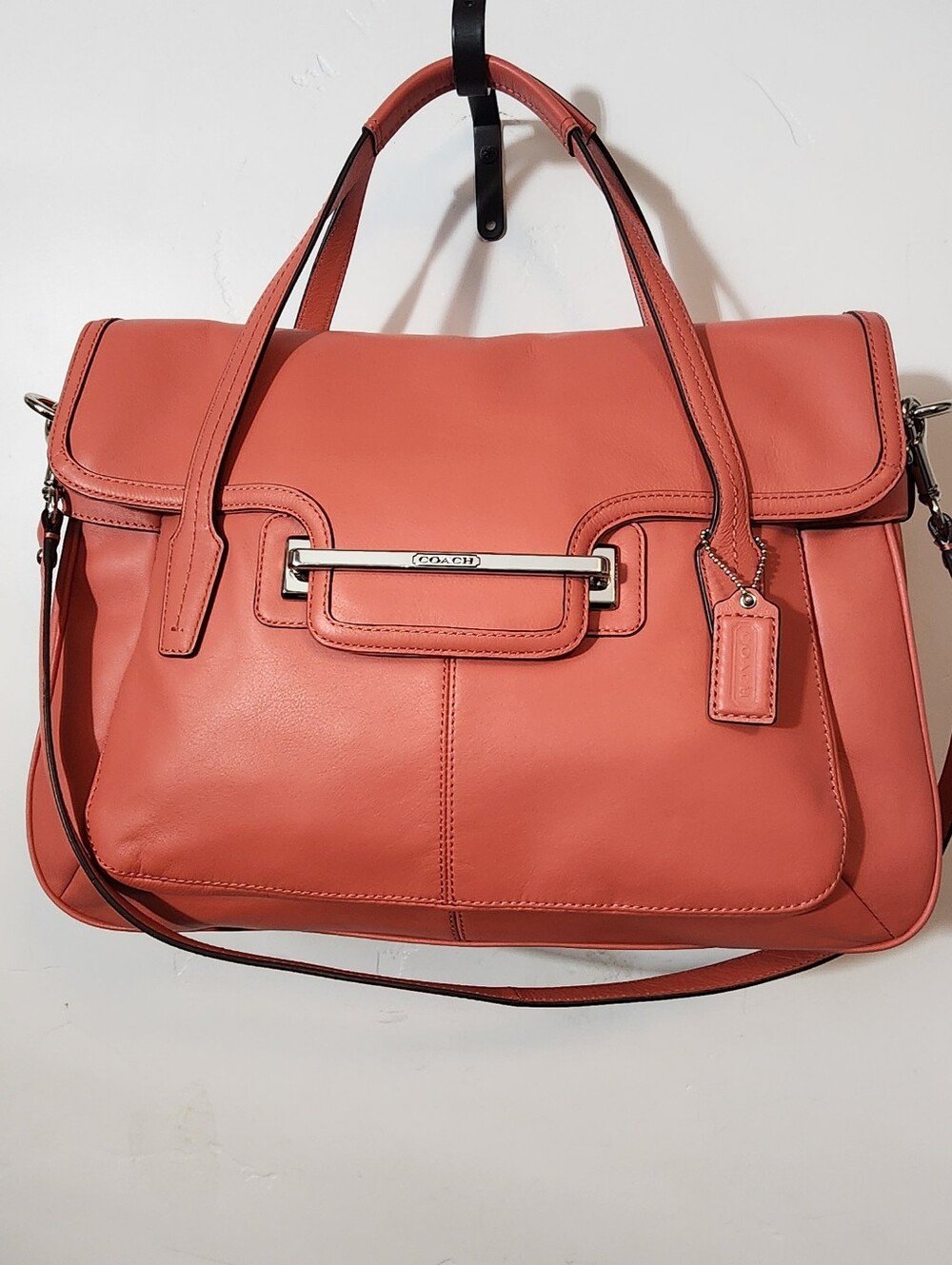 Coach Coral-Orange Leather Satchel